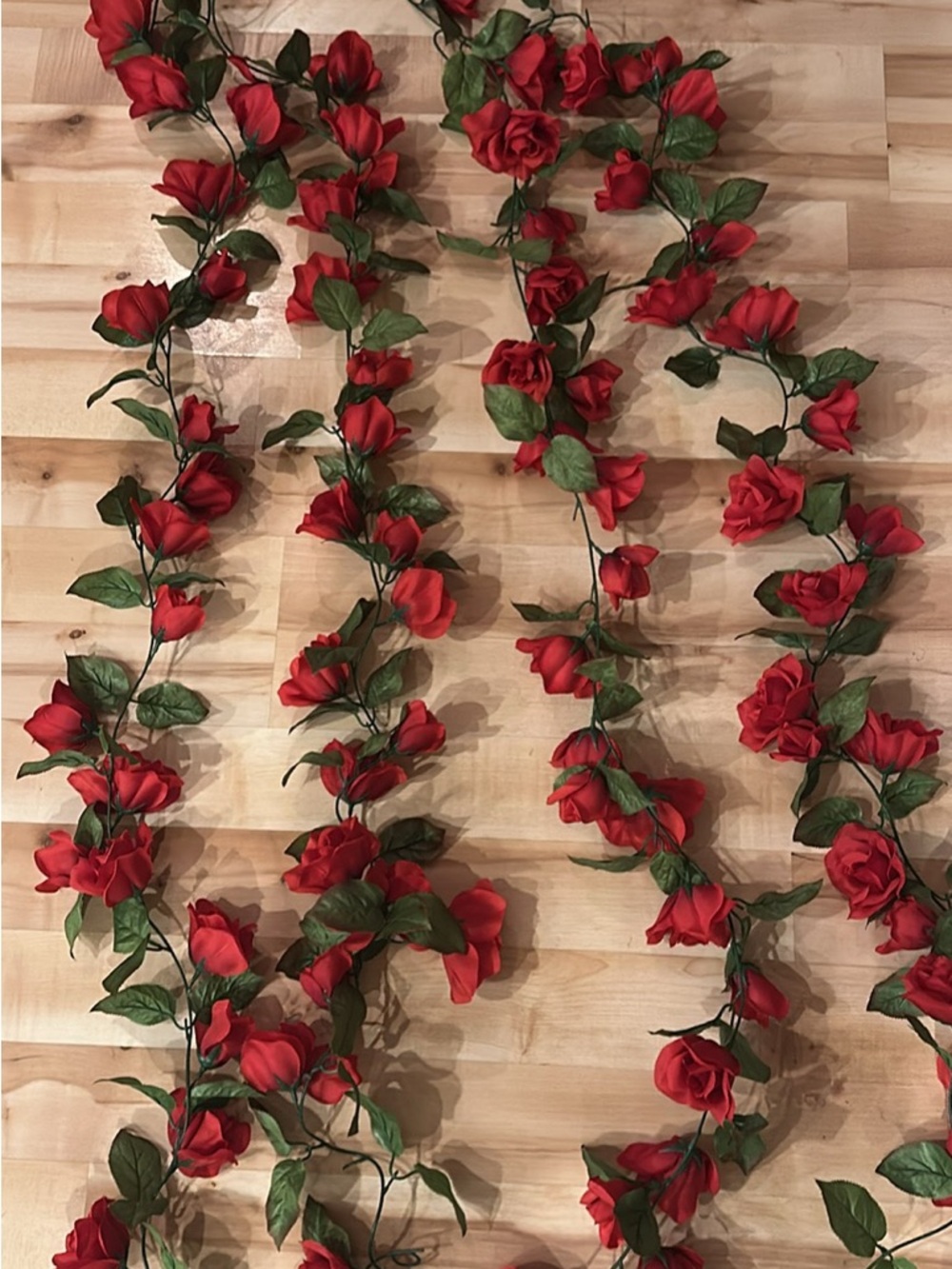 4 Red Rose Flower Garlands - Decorative Faux Vine